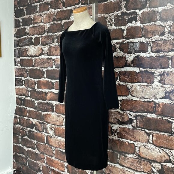 Three Dots Velvet Dress Long Sleeve Square Neck Black Size Small S - Picture 6 of 16